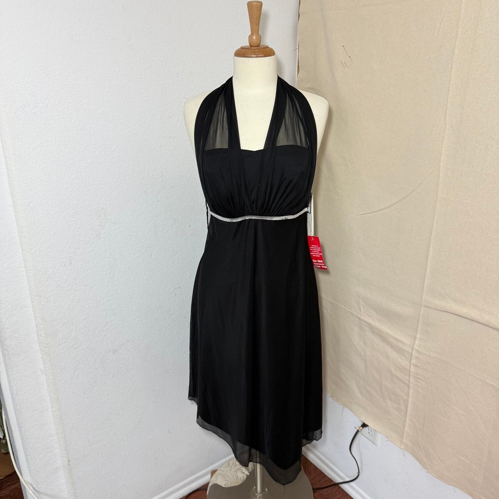 Ultra Dress New York Black Halter Rhinestone Cocktail‎ Dress Size 12 NWT